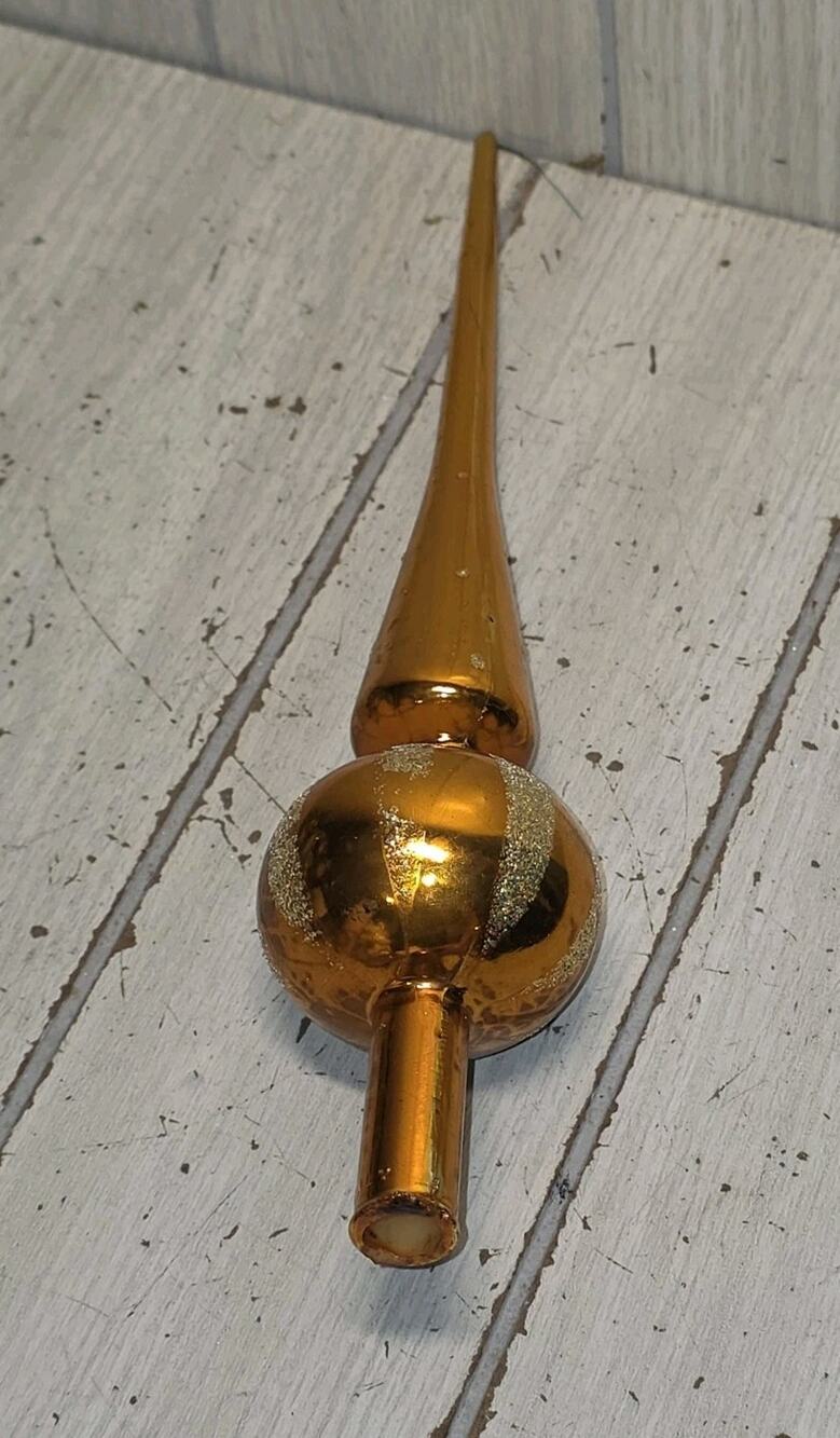 Vtg 50's Bradford Orange Glitter Unbreakable Christmas Finial Tree Topper 12"